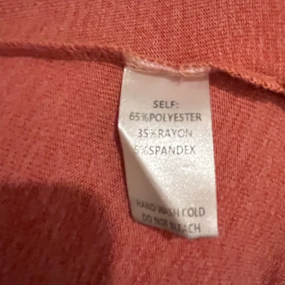 Easel Dark Apricot Oversized V-Neck Top with raw edge seaming, size Small - Picture 6 of 6